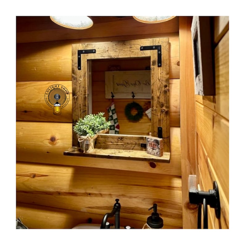 RUSTIC DISTRESSED Farmhouse Mirror with Shelf – Wood Framed Bathroom Wall Mirror – Custom Sizes Available image 16