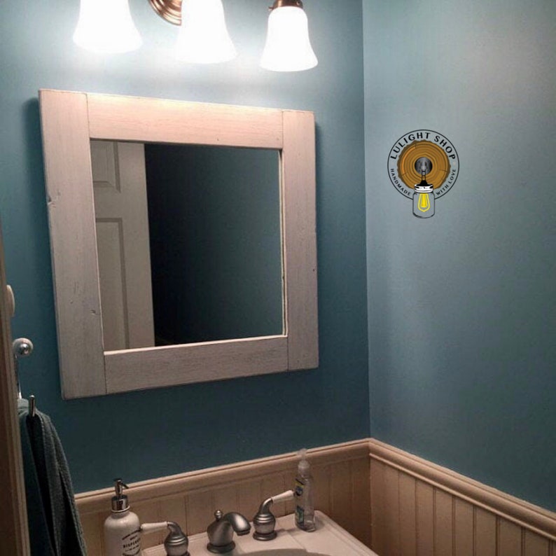 WHITEWASH Mirror, White Wood Frame Mirror, Bathroom Mirror, Wall Mirror, Beach House Mirror, White Wall Decor Small Mirror, Farmhouse Mirror image 3