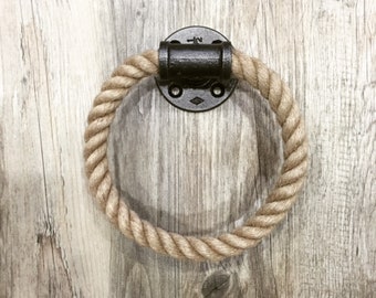 Rope Towel Holder, Nautical Towel Ring, Modern Holder, Bathroom Decor, Unique Hand Towel Holder, Best Selling Items, Rustic Rope Holder