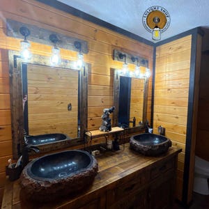 Rustic Bathroom Set : Distressed Mirror with 3 Mason Jar Light Fixture - Farmhouse Vanity Decor image 3