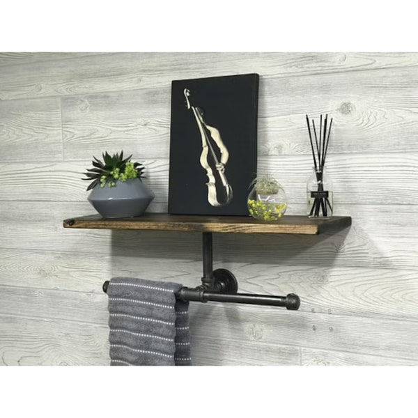 Double Hand Towel Holder With 7.25" Deep Shelf, Toilet Paper Holder With Shelf, Bathroom Storage, Modern Industrial Shelf, Rustic Shelf