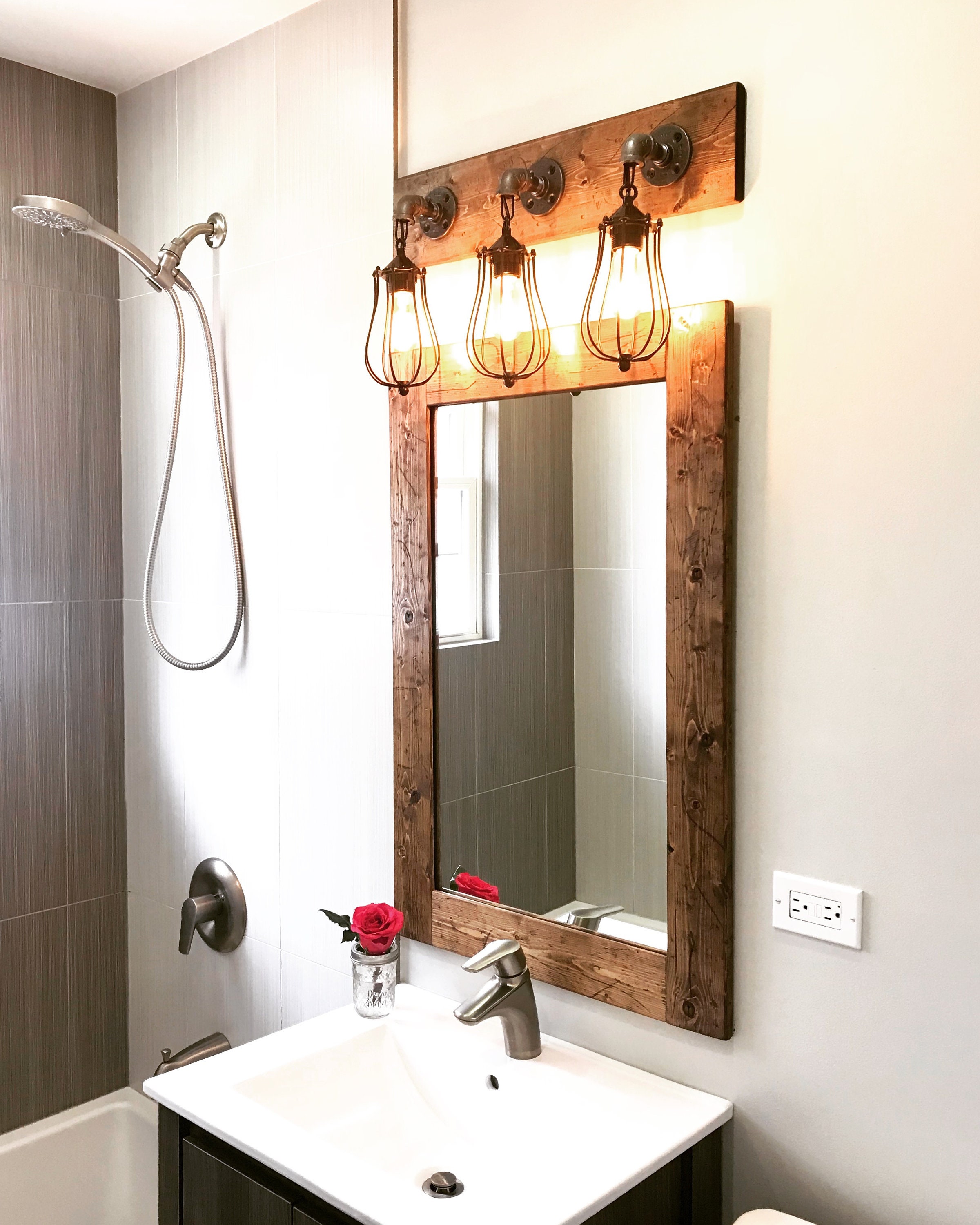 Rustic vanity mirror with lights outlet
