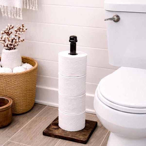 Rustic Industrial Toilet Paper Storage Stand, Wood Towel Holder, Toilet Paper Holder, Floor Stand Holder, Bathroom Decor, Rustic TP Holder