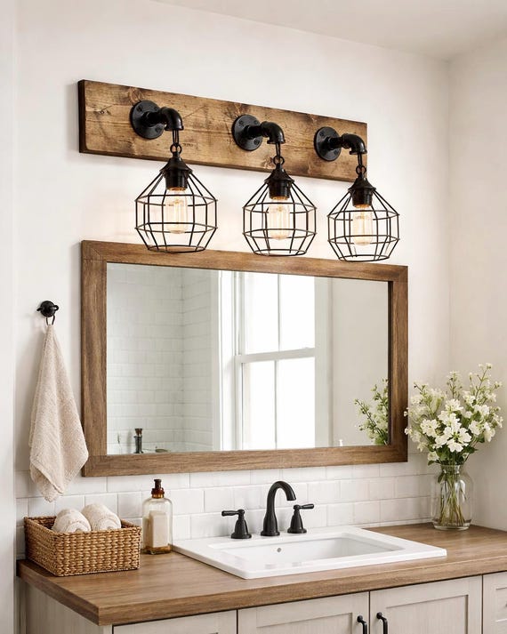 Farmhouse Bathroom Lighting, Industrial Rustic Wall Vanity Light