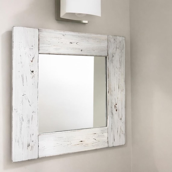 WHITEWASH Mirror, White Wood Frame Mirror, Bathroom Mirror, Wall Mirror, Beach House Mirror, White Wall Decor Small Mirror, Farmhouse Mirror