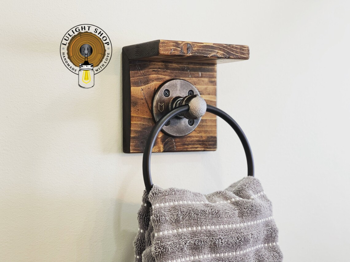 RUSTIC DISTRESSED Hand Towel Ring With Shelf Towel Holder Etsy