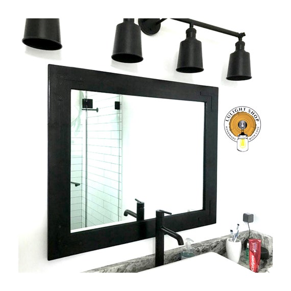 Black bathroom 2024 mirrors with lights
