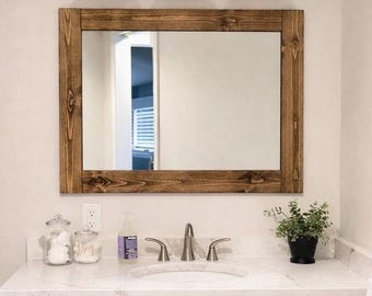 Bathroom Mirror,Farmhouse Rustic Natural Wood Framed Mirror,USA Handmade Mirror,Hallway,Modern Entryway Decor,Bath Wall Mirror,Vanity Mirror