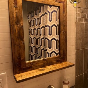 RUSTIC DISTRESSED Farmhouse Mirror with Shelf – Wood Framed Bathroom Wall Mirror – Custom Sizes Available image 15