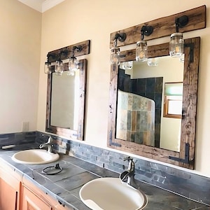 Vanity Mirror Rustic Farmhouse Wood Frame, Large & Small Bathroom Mirrors, Country Western Style Wall Mirror for Home Decor