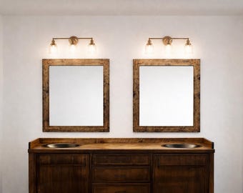 Rustic Mirror with Copper Brackets | Wood Framed Mirror | Handmade Wood Farmhouse Wall Mirror | Custom Sizes Available