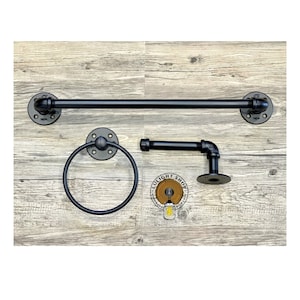 Industrial Modern Pipe Bathroom Set, Towel Ring, Toilet Paper Holder, Towel Bar, Hand Towel Ring, Bathroom Decor, Towel Rack, Pipe Bathroom