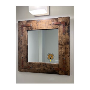 RUSTIC DISTRESSED Mirror With Rusty Corner Brackets, Farmhouse Mirror, Rustic Mirror, Bathroom Mirror, Mirror Wall, Farm Mirror