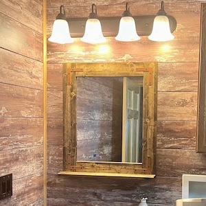 RUSTIC DISTRESSED Farmhouse Mirror with Shelf – Wood Framed Bathroom Wall Mirror – Custom Sizes Available image 18