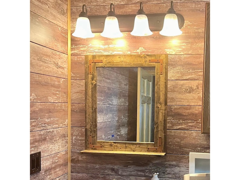 RUSTIC DISTRESSED Farmhouse Mirror with Shelf – Wood Framed Bathroom Wall Mirror – Custom Sizes Available image 18