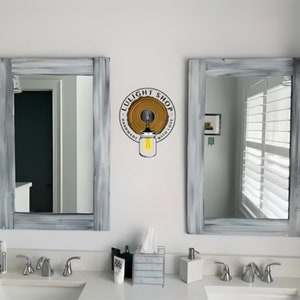 GRAY WHITEWASH Mirror, Gray Wood Frame Mirror Farmhouse Mirror Rustic Wood Mirror Bathroom Mirror Vanity Mirror Large Mirror Small Mirror