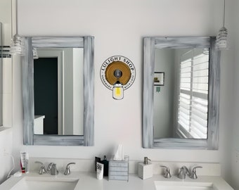 GRAY WHITEWASH Mirror, Gray Wood Frame Mirror Farmhouse Mirror Rustic Wood Mirror Bathroom Mirror Vanity Mirror Large Mirror Small Mirror