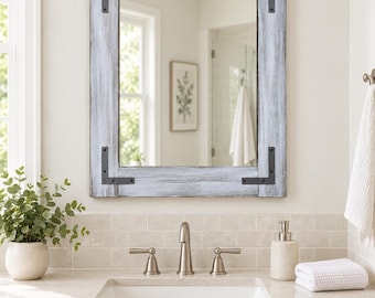 Gray Whitewash Mirror Handmade in USA,Farmhouse Rustic Mirror, Bathroom Vanity Wall Mirror, Large Variety of Sizes & Colors, Custom Requests