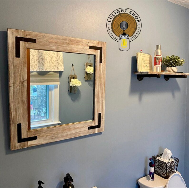 LIGHT WHITEWASH Farmhouse Mirror Bathroom Wall Mirror Wood Etsy