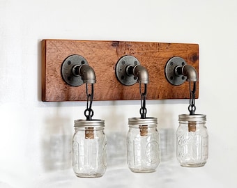 Reclaimed Wood Mason Jar Light Fixture: Rustic Farmhouse Vanity Lighting