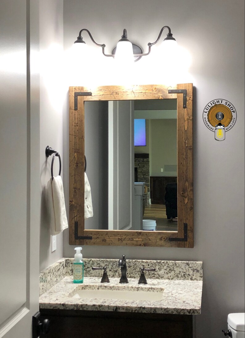 Rustic Distressed Mirror Farmhouse Wood Bathroom Wall Vanity Custom Size Small Large Mirrors