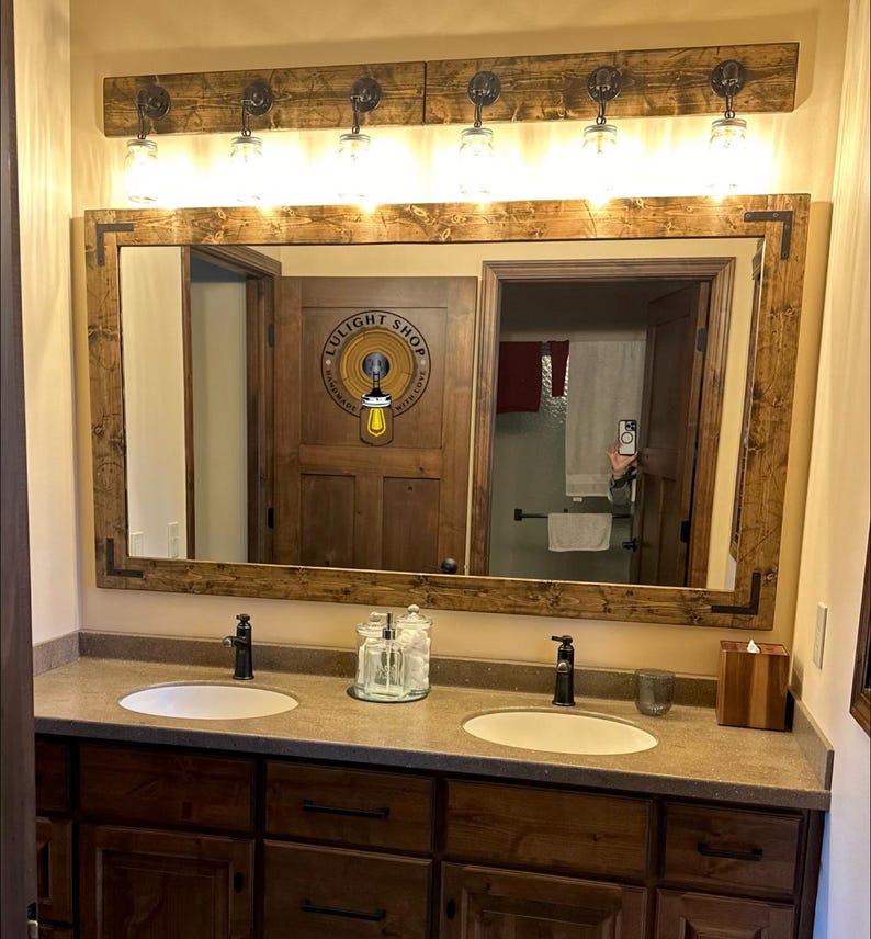 Rustic Distressed Wood Frame Mirror, Farmhouse bathroom Vanity Mirror, Large Small Sizes, Cottage Hallway Decor imagen 14