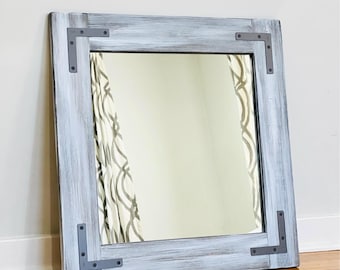 Gray Whitewash Mirror Handmade in USA,Farmhouse Rustic Mirror,Bathroom Vanity Wall Mirror,Large Variety of Sizes & Colors,Custom Requests