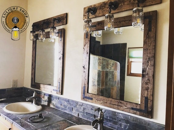 Rustic Distressed Mirror Light Fixture, Farmhouse Style Bathroom Light Fixtures