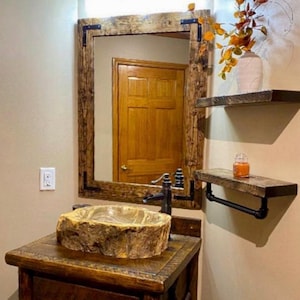 RUSTIC DISTRESSED Mirror, Wall Mirror, Bathroom Mirror, Wood Frame Mirror Glass, Farmhouse Mirror, Vanity Mirror, Large Mirror, Small Mirror