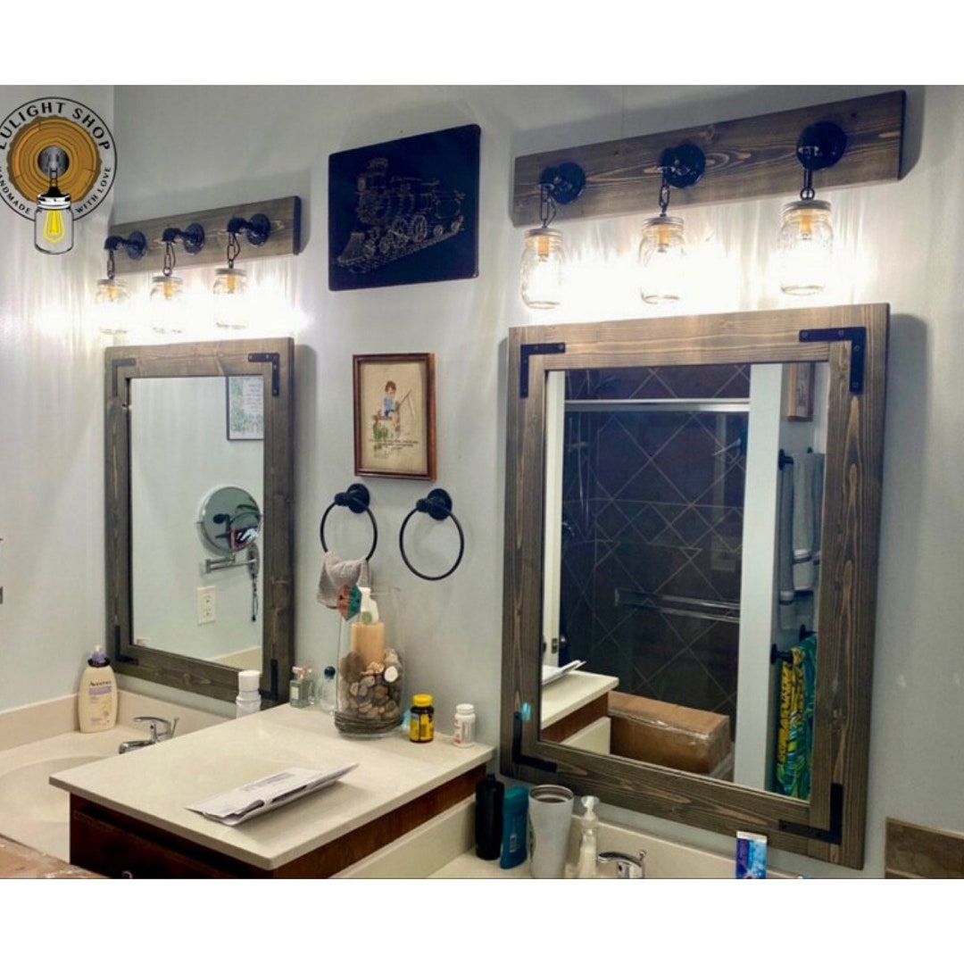 GRAY Bathroom Set Mirror and Mason Jar Light Fixture, Full Bathroom