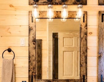 Rustic Distressed Wood Framed Mirror, USA Handmade Bathroom Vanity Mirror