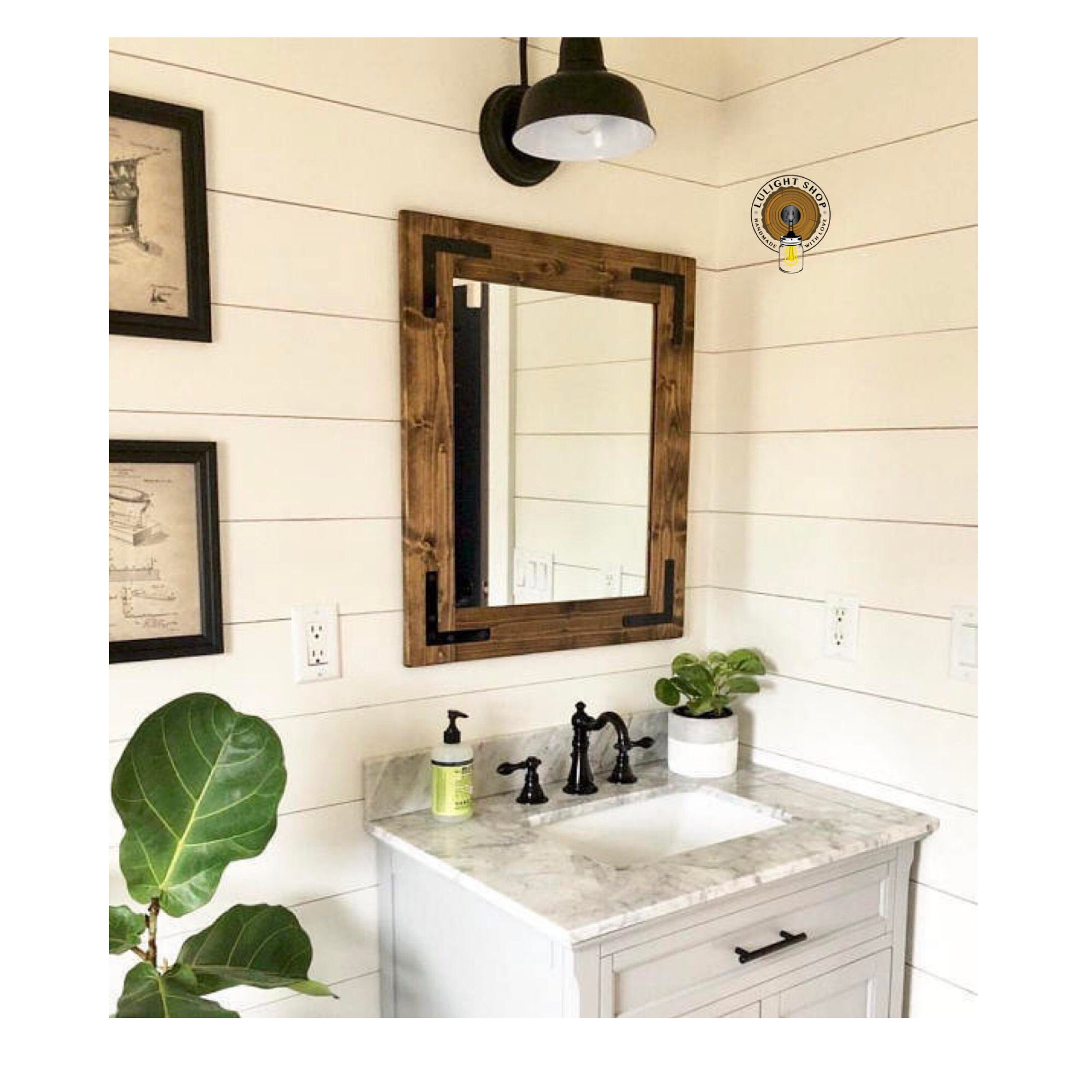 Dark Walnut Mirror Farmhouse Country Framed Dark Walnut Mirror Farmhouse, Rustic Wall Mirrors For Bathroom