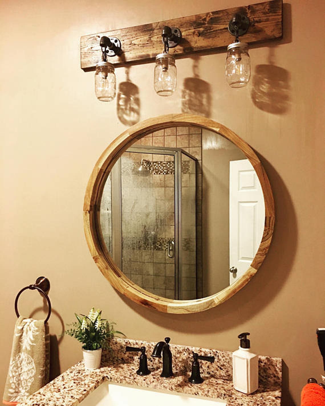 Industrial Modern Rustic Bathroom Set Pipe Mason Jar Light Etsy