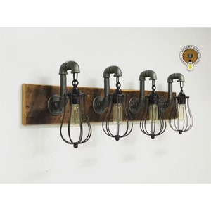 RECLAIMED WOOD Vanity Light Fixture, 4 Cages Light Fixture, Light With Shade, Wall Light, Pendant Light, Bathroom Rustic Industrial Lights