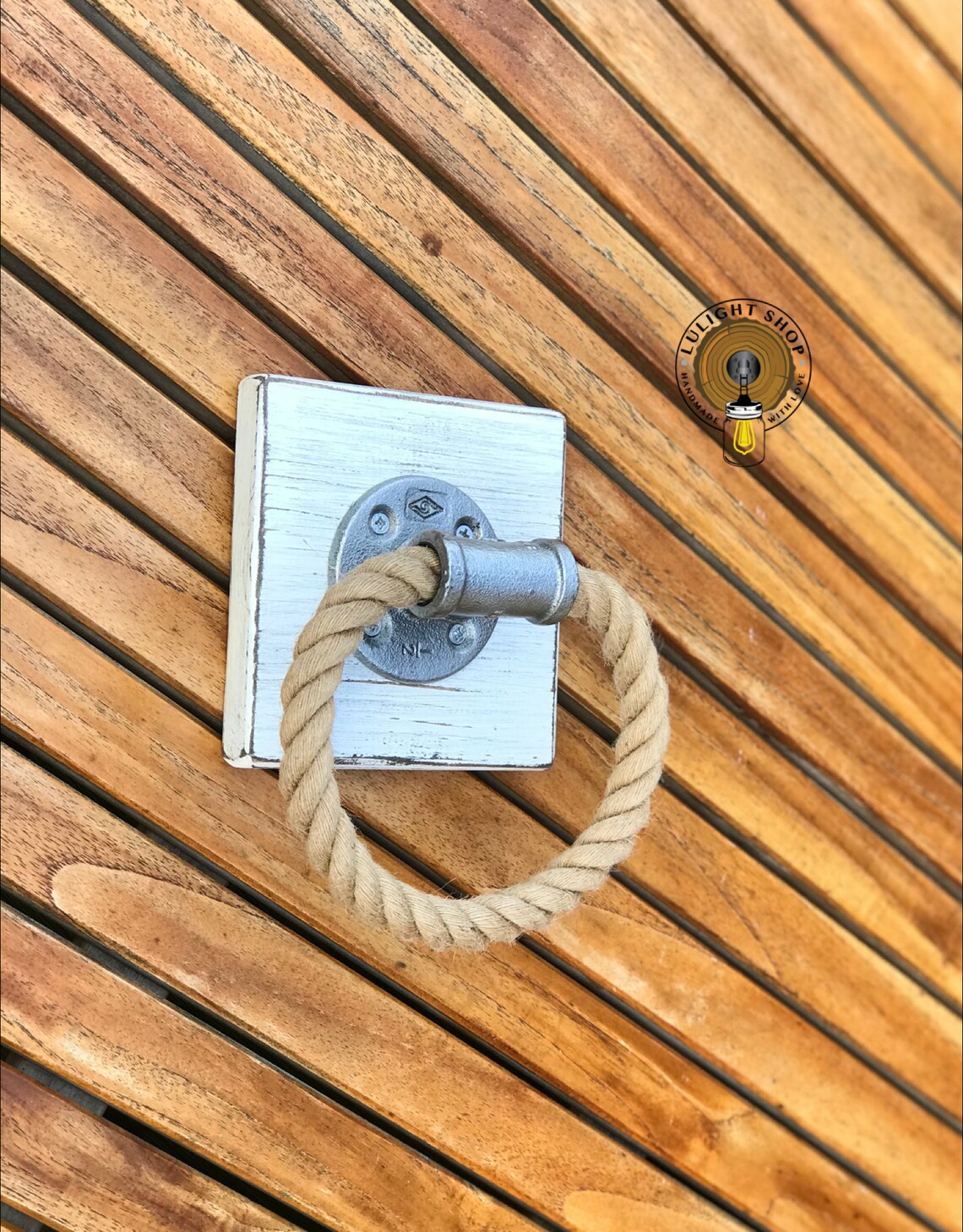 Modern Industrial Nautical Rope Towel Holder on Wood Etsy