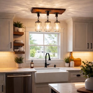 Rustic Industrial Modern Handmade Mason Jar Chandelier/Rustic Lighting/3 Mason Jars/Island Lighting/Pendant Light/Farm Light/Cottage/Fixture