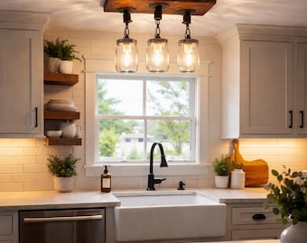 Rustic Industrial Modern Handmade Mason Jar Chandelier/Rustic Lighting/3 Mason Jars/Island Lighting/Pendant Light/Farm Light/Cottage/Fixture
