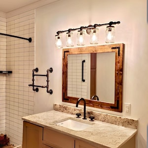 Rustic Bathroom Wall Mirror, Farmhouse Vanity Mirror, Large Small Wood Framed Mirrors Made In USA, Country Style Frames, Modern Bathroom