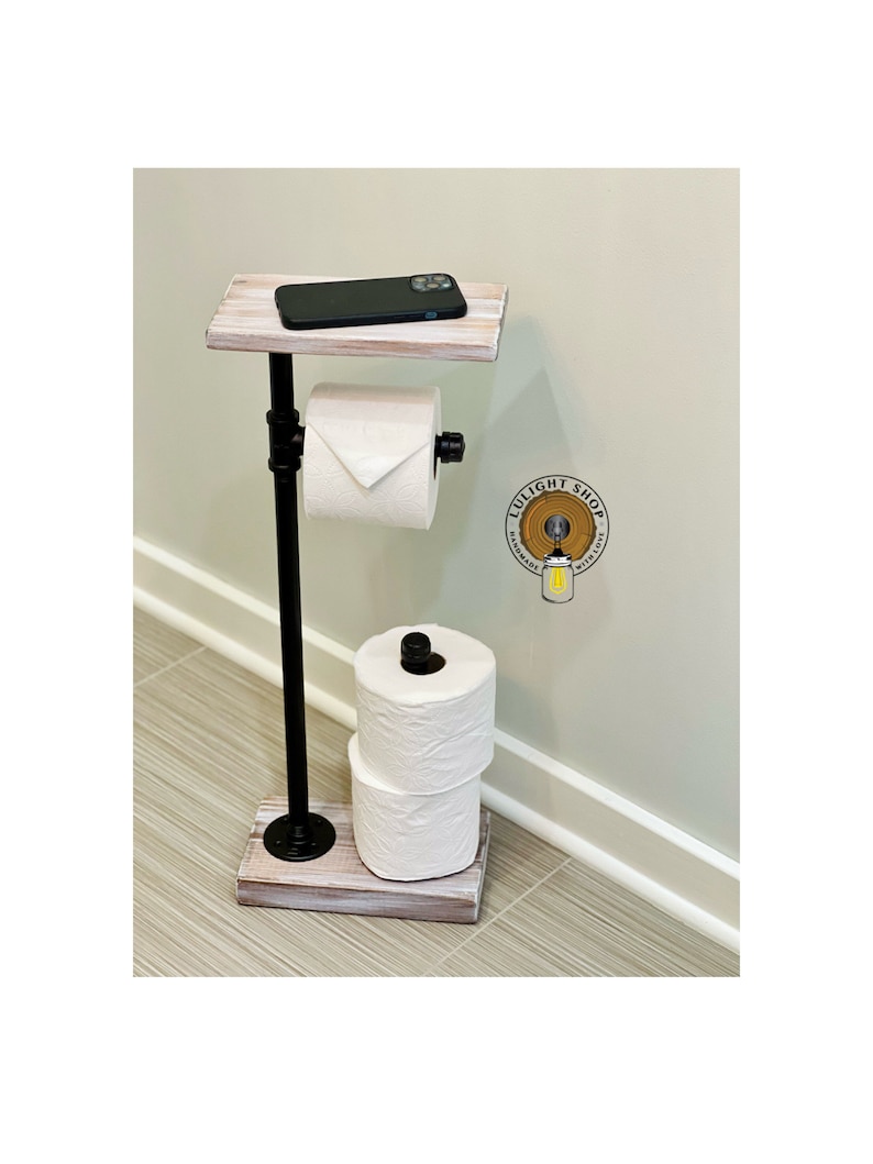 Toilet Paper Stand With Extra 2 Rolls Storage Light Whitewash Etsy