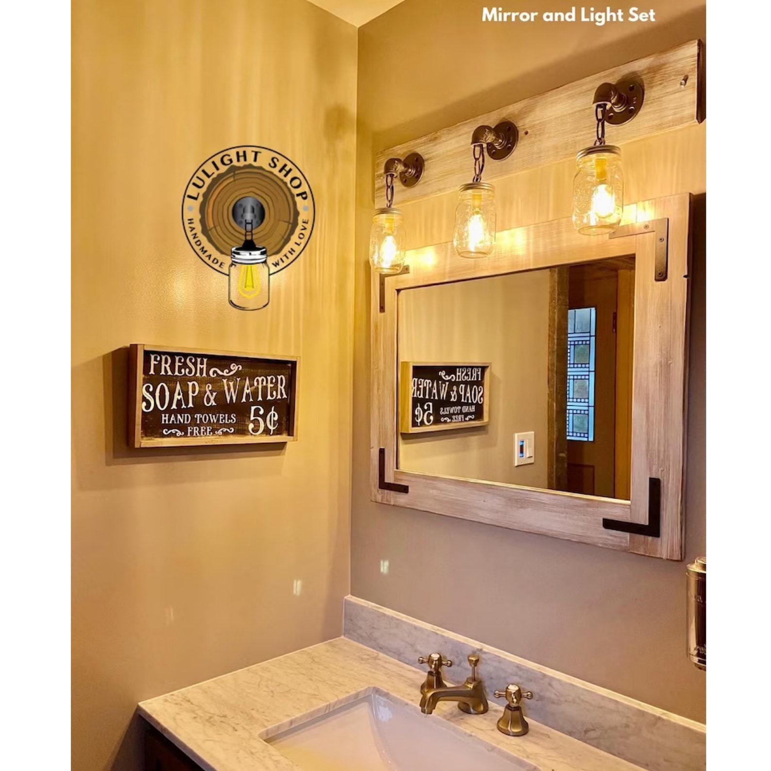Bathroom Set LIGHT WHITEWASH Mirror and Mason Jar Light - Etsy