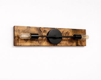 Handmade Black Bathroom Vanity Light, Rustic Wood Wall Sconce, UL Listed