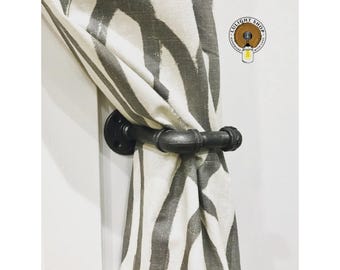 Industrial Curtain Holder, Kitchen Curtain Holder, Curtain Hooks, Curtain Tie Back, Window Decor, Modern Home, Gift, Pipe Curtain Holder