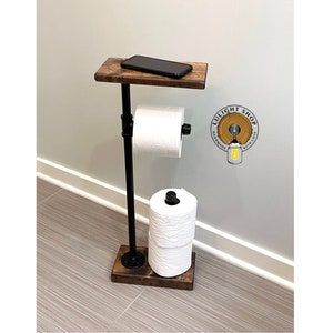 Toilet Paper Stand With Shelf and Extra Storage, 3 Rolls Paper Dispenser, Rustic Paper Holder, Industrial Pipe Wood Stand, Floor Stand TP