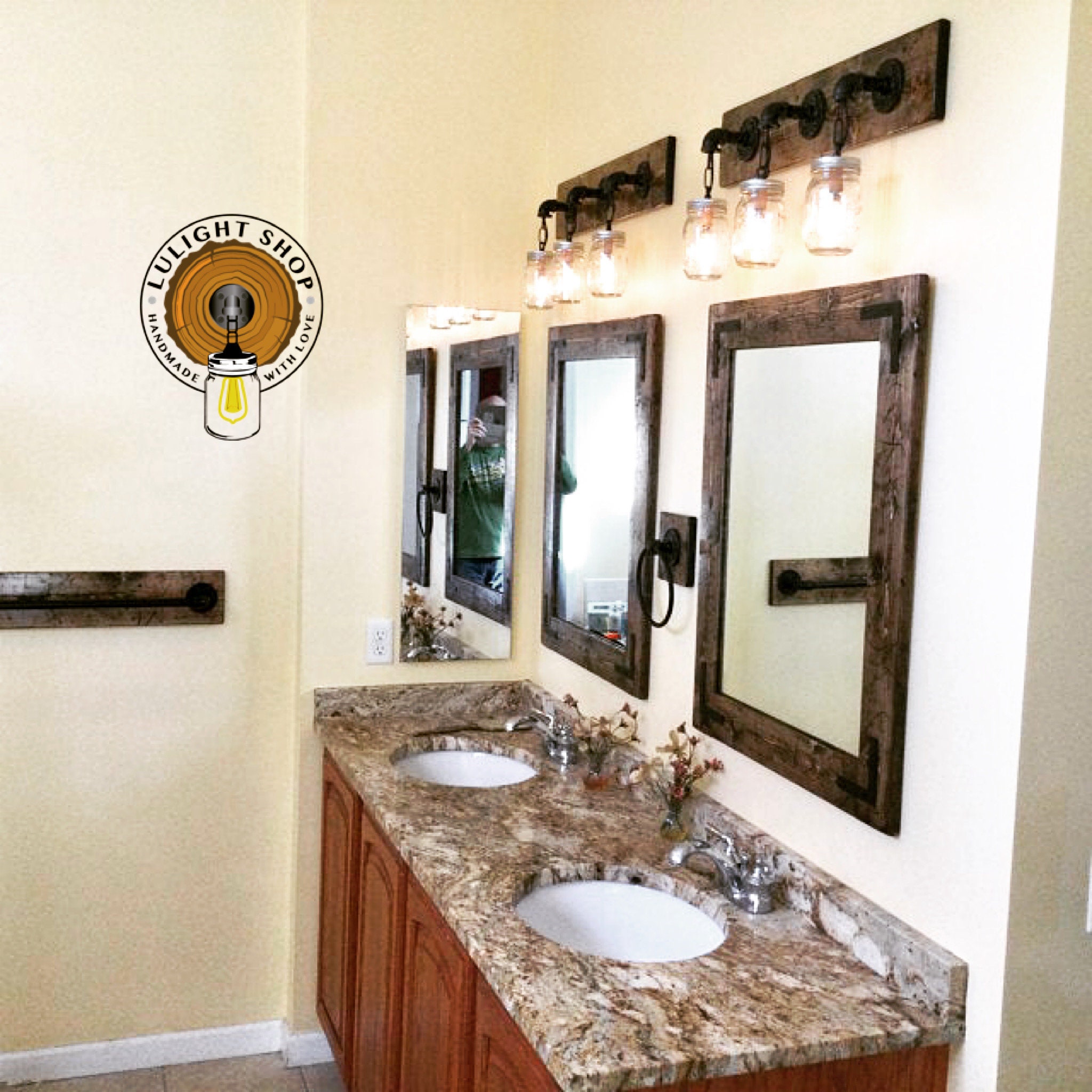 Industrial Modern Rustic Bathroom Set Pipe Mason Jar Light Etsy