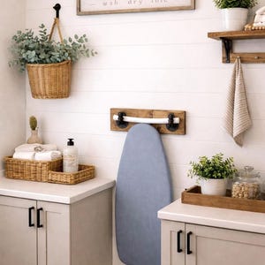 Rustic Pipe Ironing Board Hanger – Handmade Farmhouse Laundry Organizer