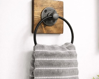 Rustic Distressed Wood Towel Ring: Handmade Industrial Bathroom Decor