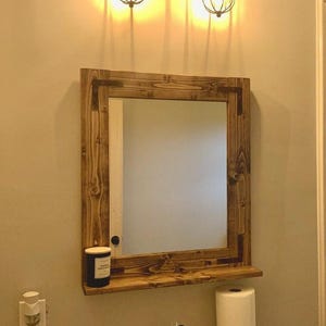 Rustic wall mirror with wooden frame for farmhouse home decor