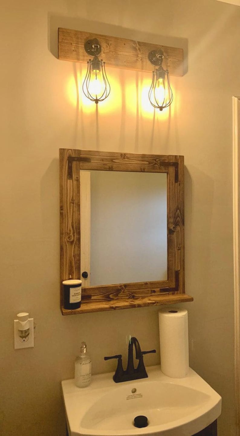 Rustic wall mirror with wooden frame for farmhouse home decor