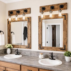 Rustic Farmhouse Mirror | Country Wood Framed Mirror | Half Bath Decor | Vanity Wall Cottage Small Large Custom Sizes Mirror