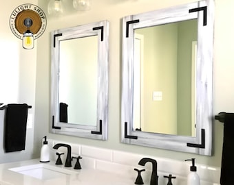 GRAY WHITEWASH Farmhouse Mirror, Framed Mirror, Wood Mirror, Bathroom Mirror, Wall Decor Mirror, Vanity Mirrors, Any Custom Size Mirrors